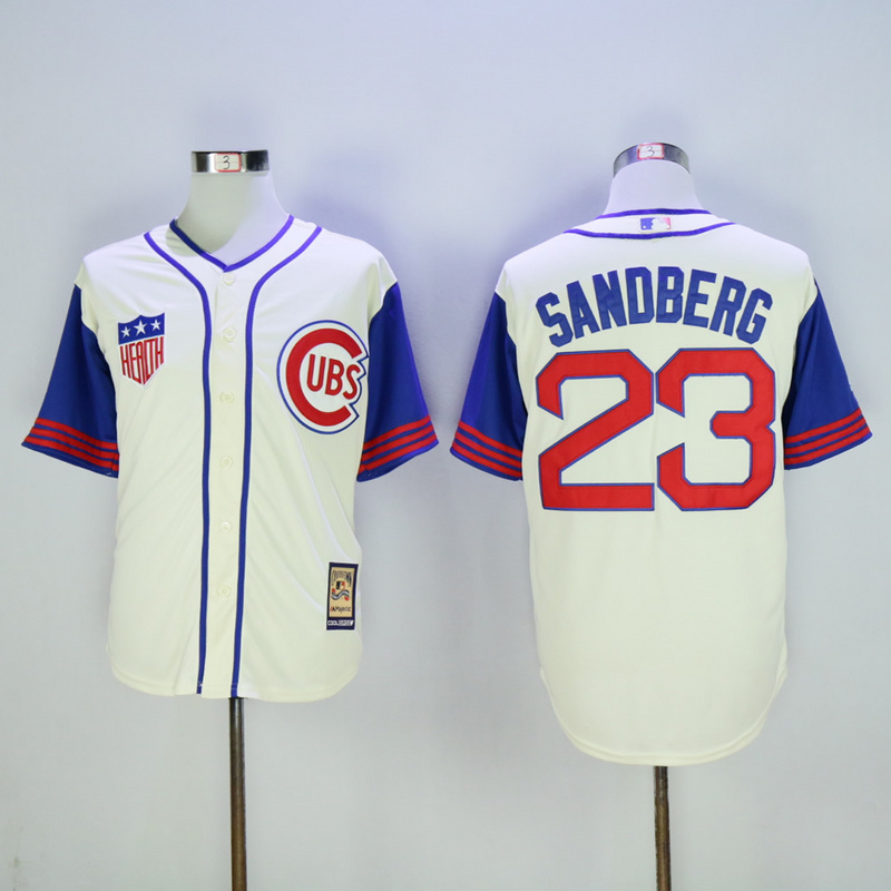 Men Chicago Cubs 23 Sandberg Cream Throwback 1942 MLB Jerseys